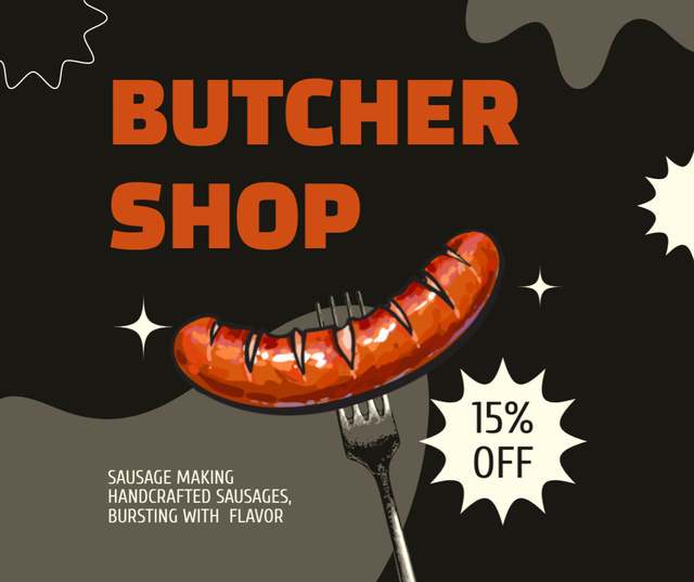 Handcrafted Sausages in Butcher Shop Facebook Πρότυπο σχεδίασης
