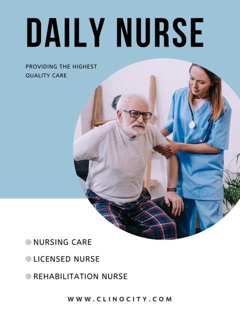 Nursing Services with Elder Man and Nurse Poster US Design Template