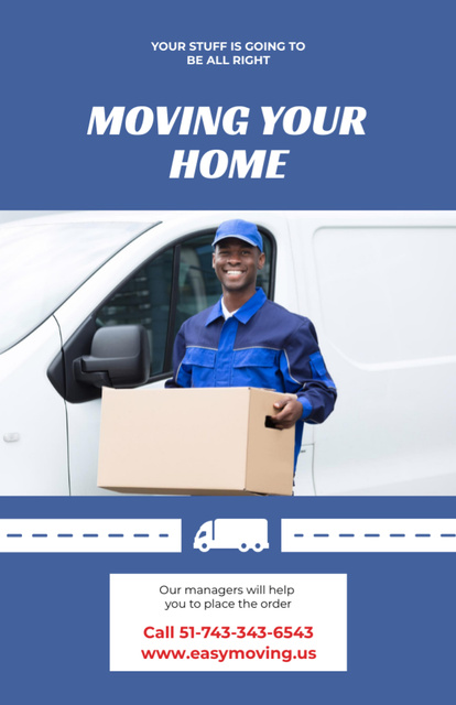 Home Moving Service Ad with Delivery Guy Flyer 5.5x8.5in Design Template