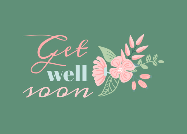 Get Well Wish With Floral Illustration Postcard 5x7in – шаблон для дизайну