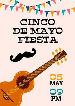 Cinco De Mayo Fiesta In Spring Announcement With Guitar Poster A3 Tasarım Şablonu
