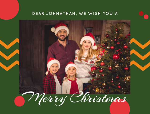 Amazing Christmas Wishes With Family In Santa Hats Postcard 4.2x5.5in Tasarım Şablonu