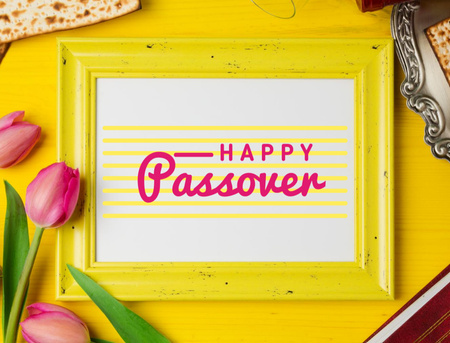 Template di design Celebrazione della Pasqua ebraica con pane e tulipani Postcard 4.2x5.5in