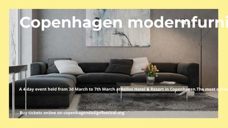 Plantilla de diseño de Interior Decoration Event Announcement with Sofa in Grey Title 