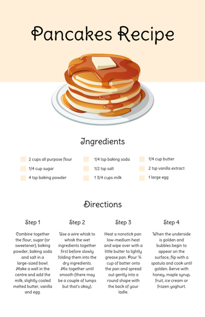 Pancakes Cooking Process Recipe Card Tasarım Şablonu