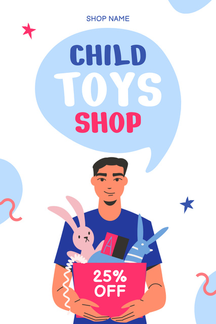 Plantilla de diseño de Man Offers Discounts on Children's Toys Pinterest 