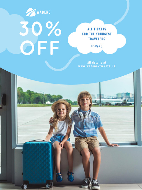Szablon projektu Tickets Discount Offer with Kids in Airport Poster US
