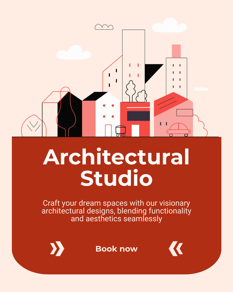 Designvorlage Architectural Studio Ad with Illustration of Big City für Instagram Post Vertical