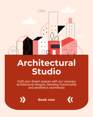 Реклама архитектурной студии с иллюстрацией большого города Instagram Post Vertical – шаблон для дизайна