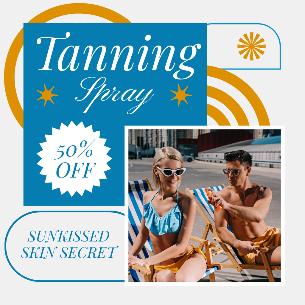 Sunscreen Cosmetics Ad with Young Couple on Beach Instagram Šablona návrhu