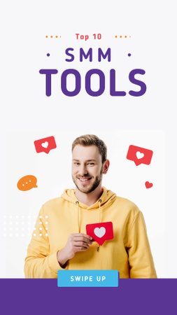 Plantilla de diseño de herramientas smm anuncio con sonriente bloguero Instagram Story 