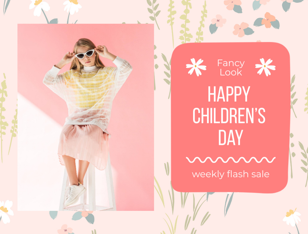 Children's Day Ad with Girl Postcard 4.2x5.5in Design Template