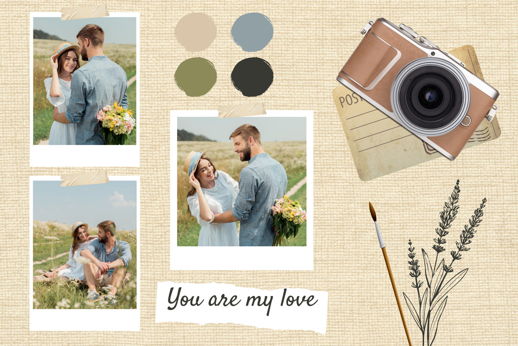Collage with Photos of Couple in Love on Valentine's Day Mood Board Design Template