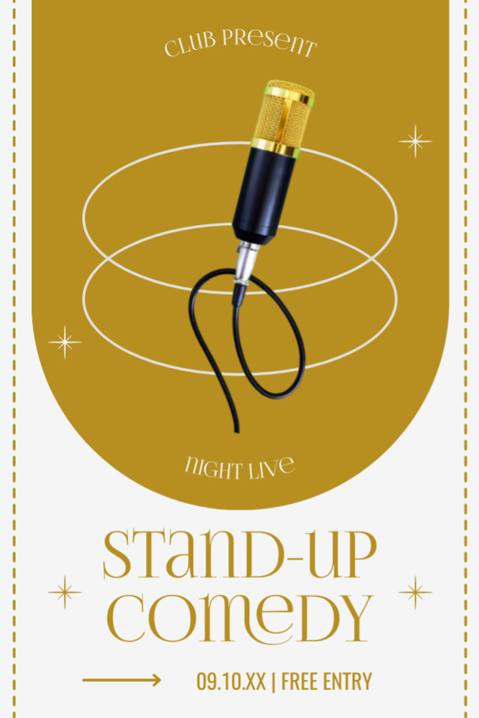 Comedy Show Announcement with Golden Microphone Tumblr Design Template