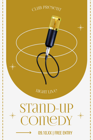 Designvorlage Ankündigung einer Comedy-Show mit goldenem Mikrofon für Tumblr