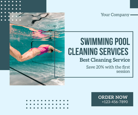 Oferece descontos nos melhores serviços de limpeza de piscinas Facebook Modelo de Design