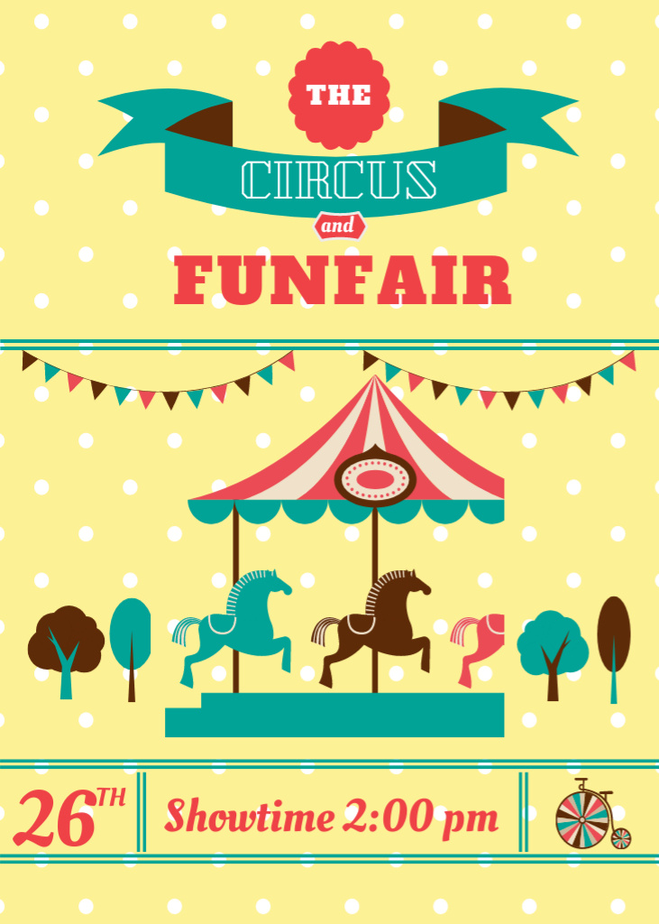 Circus and Funfair Announcement with Carousel Invitation Modelo de Design