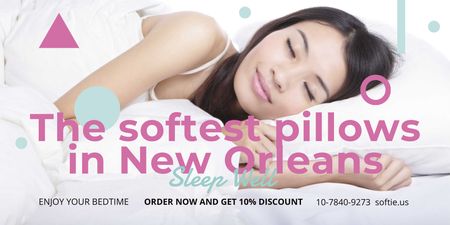 Pillows Ad with sleeping Woman Twitter Design Template