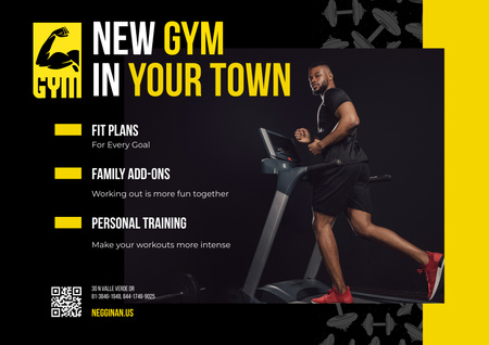 Gym Promotion with Man in Sports Shape Poster A2 Horizontal Design Template