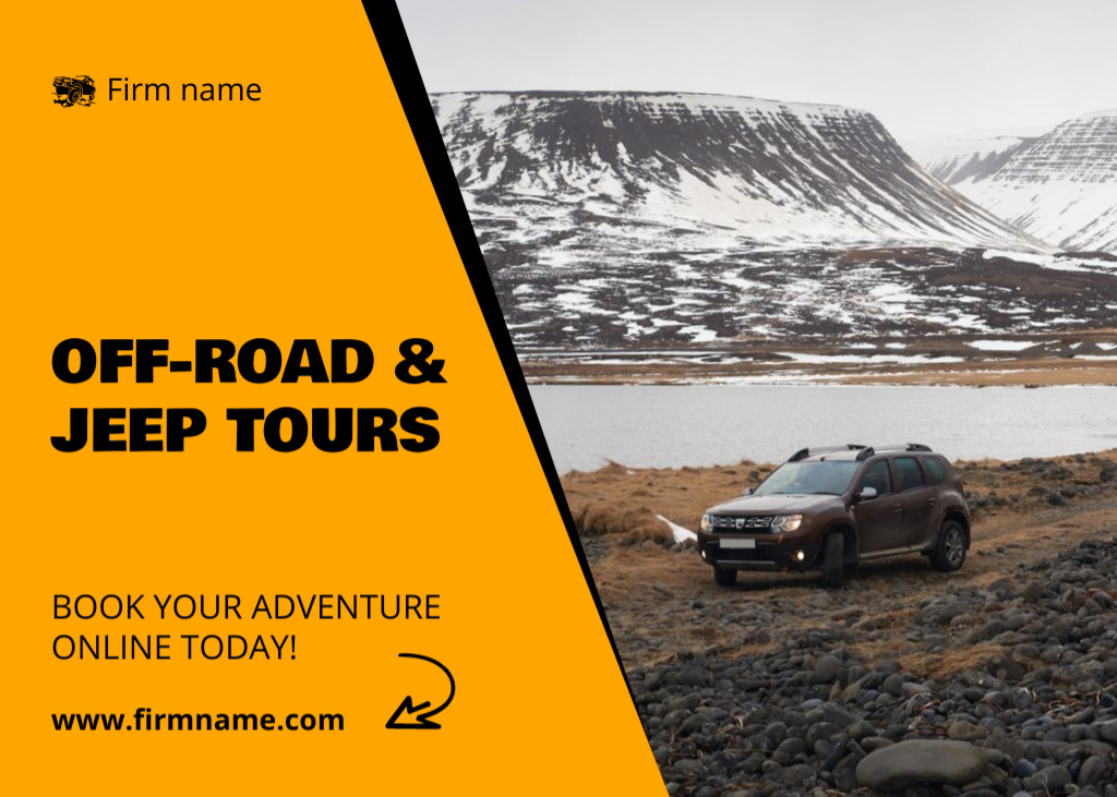 Platilla de diseño Off-Road Jeep Tours Offer Ad on Orange Postcard 5x7in