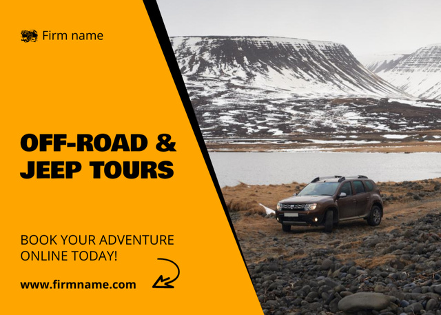 Off-Road Jeep Tours Offer Ad on Orange Postcard 5x7in – шаблон для дизайну