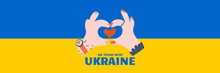 Hands holding Heart on Ukrainian Flag Email header Design Template
