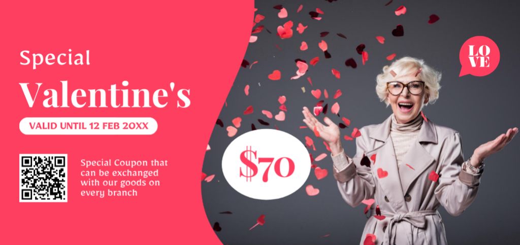 Romantic Offer for Valentine's Day Coupon Din Large Design Template