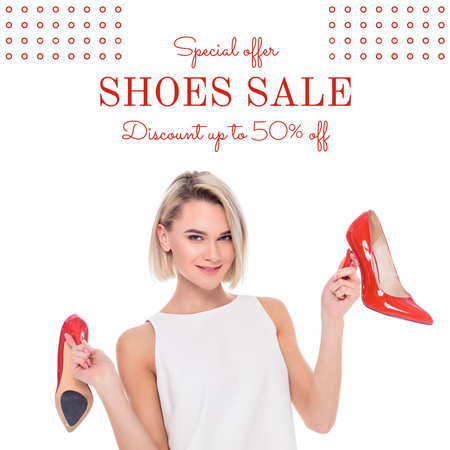 Fashion Ad with Girl holding Red High Heels Shoes Instagram Design Template
