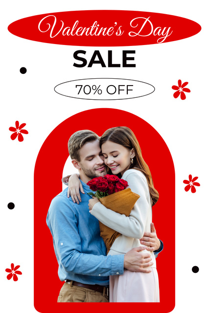 Valentine's Day Sale Announcement with Beautiful Couple Pinterestデザインテンプレート