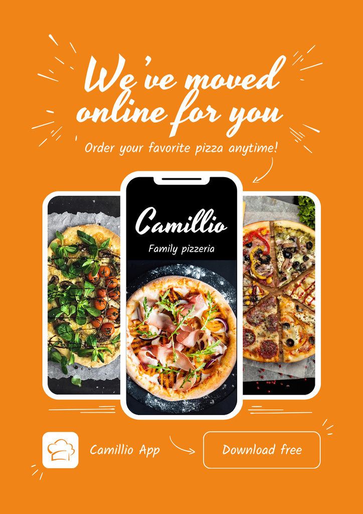 Tasty Pizza Order Offer By Mobile Application With Slogan Poster Modelo de Design