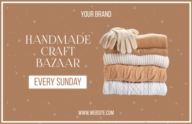 Ontwerpsjabloon van Thank You Card 5.5x8.5in van Handmade Craft Bazaar Ad With Knitwear