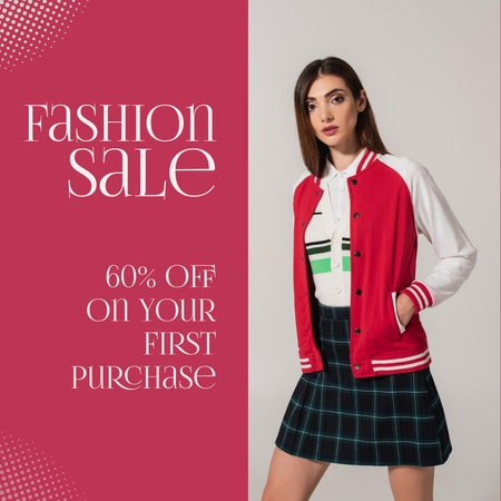 Fashion Sale Ad with Discount on First Purchase Instagram tervezősablon