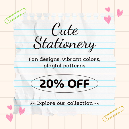 Cute Stationery Offer with Special Discount Animated Post Design Template