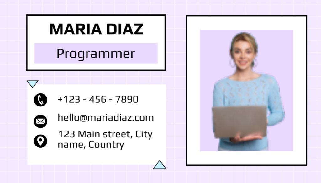 Designvorlage Contacts of Female Programmer für Business Card US