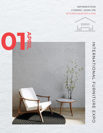 Furniture Expo Invitation with Armchair in Modern Interior Flyer 8.5x11in Šablona návrhu