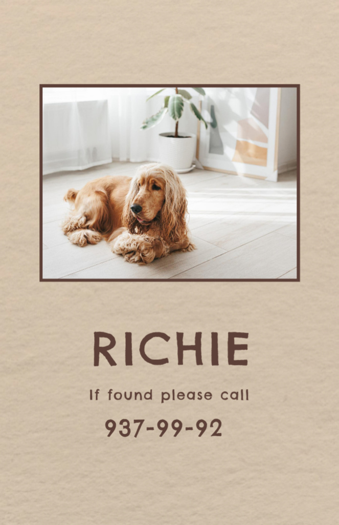 Lost Dog Announcement with Cute Cocker Spaniel in Room Flyer 5.5x8.5in Design Template