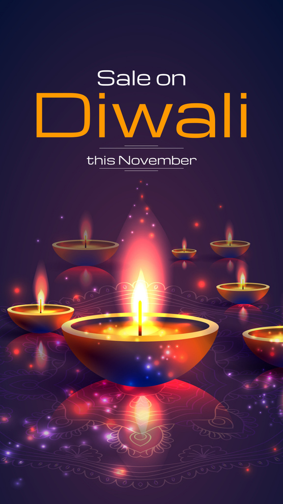 Modèle de visuel Happy Diwali Sale Glowing Lamps - Instagram Story