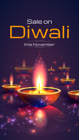 Happy Diwali Sale Glowing Lamps Instagram Story Design Template