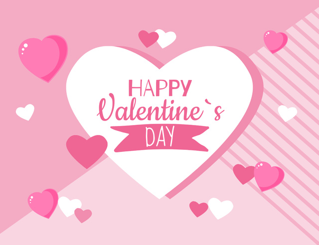 Template di design Fun-filled Valentine's Day Congrats with Pink Hearts Illustration Thank You Card 5.5x4in Horizontal