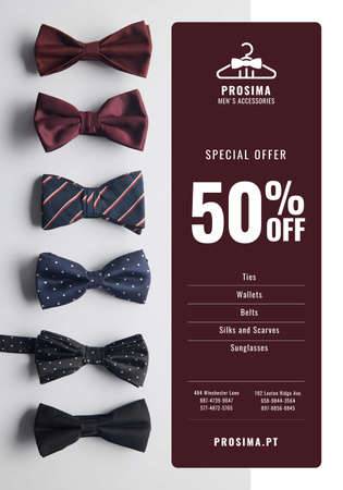 Men's Accessories Sale with Bow-Ties in Row Poster 28x40in Design Template