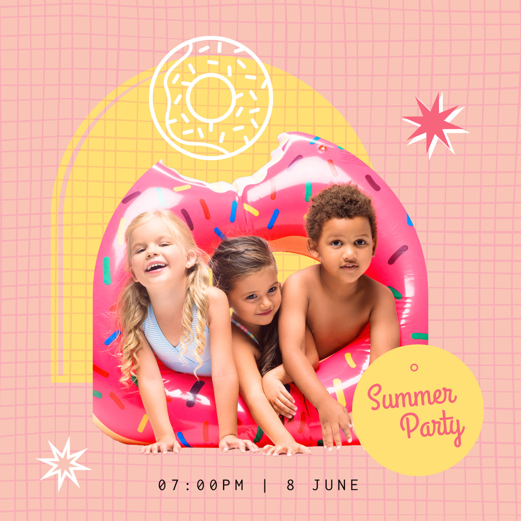 Invitation for Summer Party with Playing Children Instagram Design Template