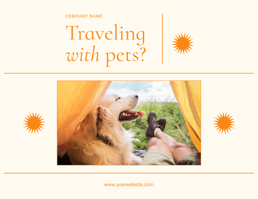 Tips for Travelling with Pets with Dog in Tent Flyer 8.5x11in Horizontal Design Template