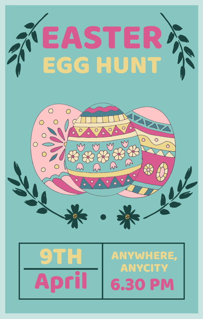 Easter Egg Hunt with Colorful Festive Eggs Invitation 4.6x7.2in Design Template
