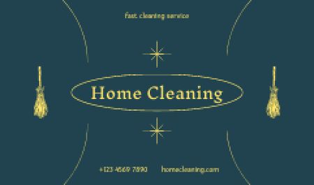 Cleaning Services Offer with Brooms Business card tervezősablon