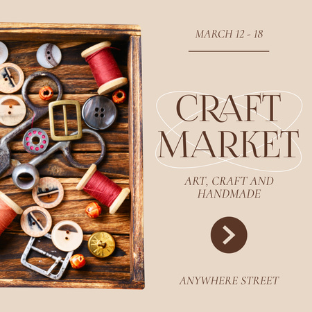 Craft Fair Announcement with Sewing Tools Instagram Modelo de Design