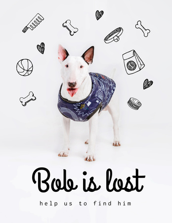 Lost Dog information with cute Bull Terrier Flyer 8.5x11in Design Template