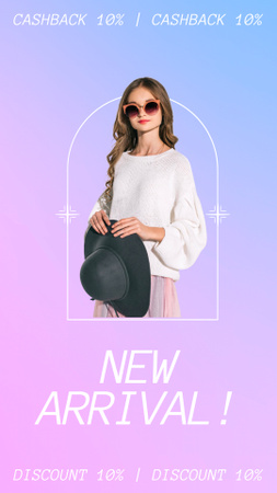 Modèle de visuel Nouvelle arrivée de mode avec une femme en pull blanc - Instagram Story
