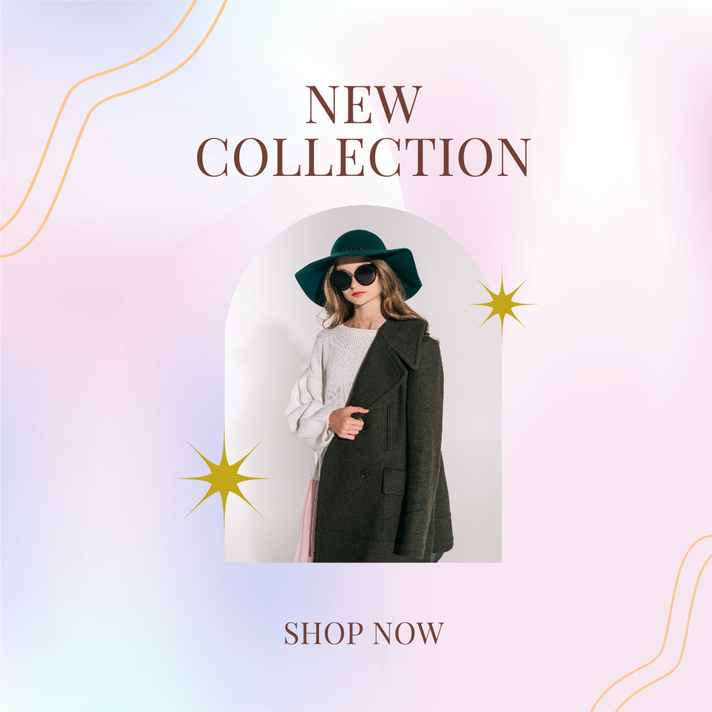 New Fashion Collection With Coat And Hat Instagram Πρότυπο σχεδίασης