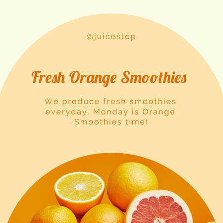 Designvorlage Verkaufsanzeige für frische Smoothies mit Orangen für Instagram