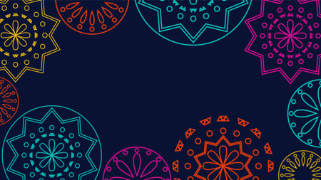 Padrão do mês da herança hispânica nacional com enfeites de círculos em azul Zoom Background Modelo de Design